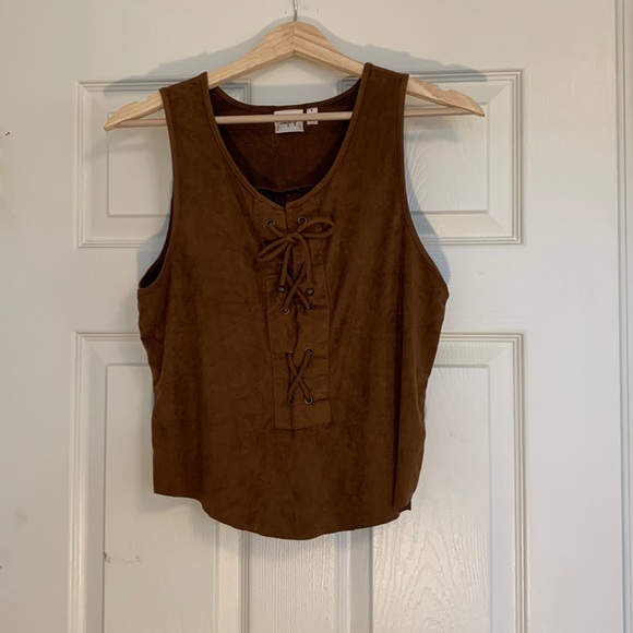 Suede lace up boho tank top - Picture 1 of 4